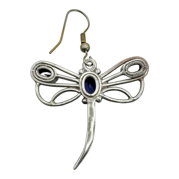 Vintage Dragonfly Earrings Dangle Drop With Amethyst Stones 925 Sterling Silver - Picture 4 of 7